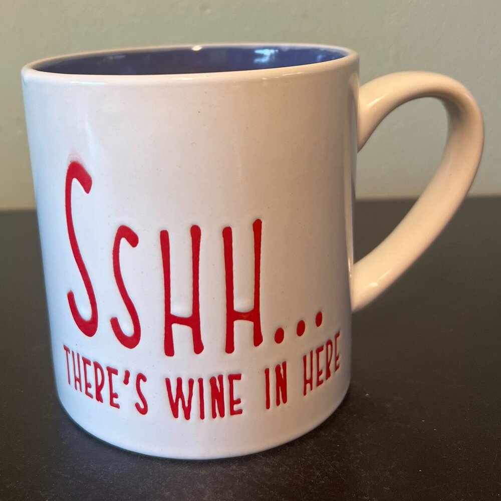 BAUM SsHH THERES WINE IN HERE Oversized Ceramic Coffee Tea Mug Jumbo 20oz Boho